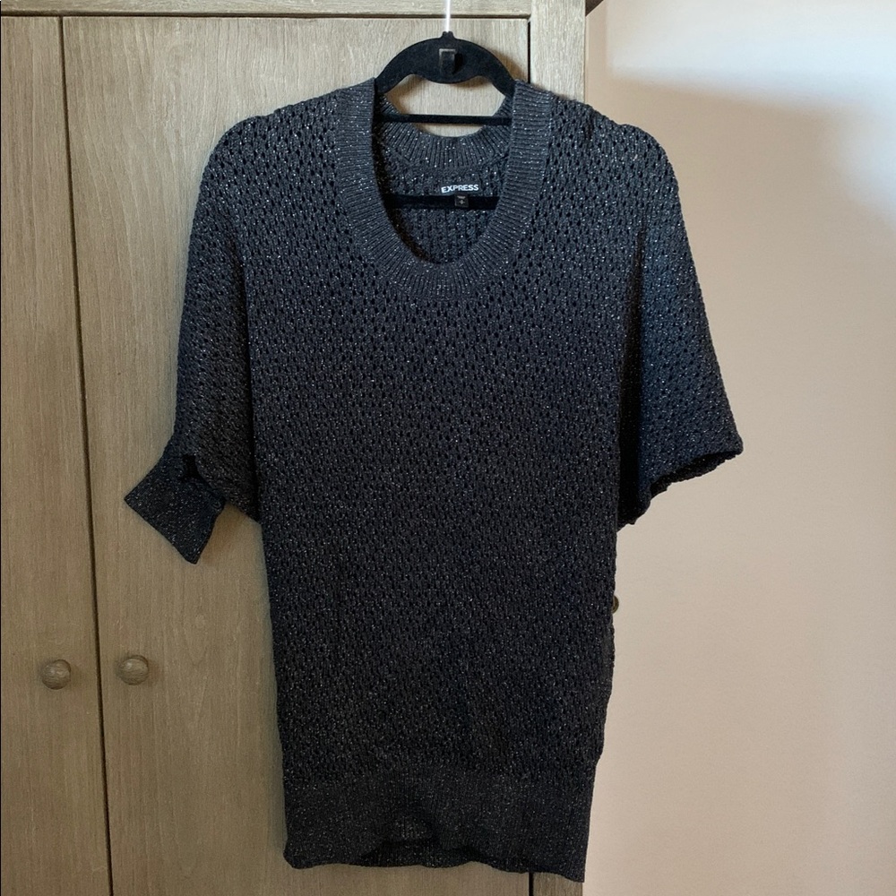 Express Charcoal Knit with crop Sleeves Top